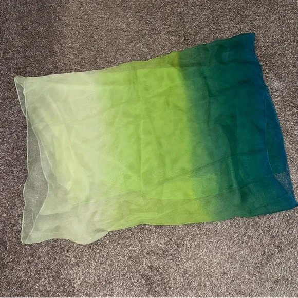 Ombre Light Green Teal Gradient Silk-Like Long Scarf Shawl Sheer Cover Up Swim - Picture 2 of 5